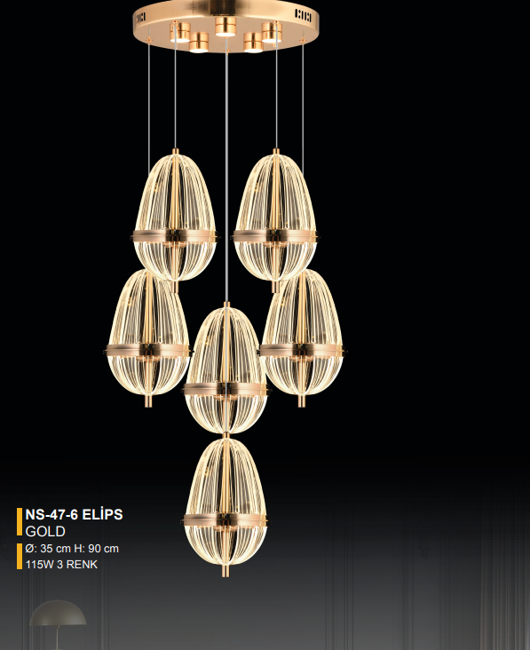 RANA 047-6 ELİPS GOLD LEDLİ AVİZE