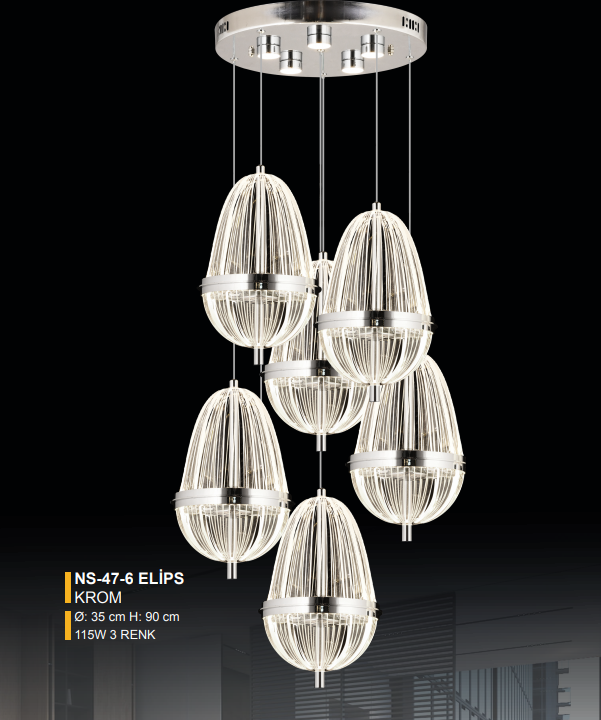 RANA 047-ELİPS GÜMÜŞ LEDLİ AVİZE